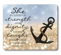 Bible Quotes About Strength Mouse Pad Anchor Bible Verse Proverbs 31:25 She is Clothed in Strength and Dignity and She Laughs Without Fear of The Future Non-Slip Rubber Mouse pad