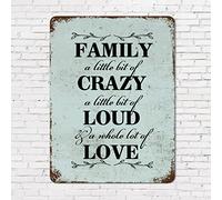 Bible Quotes Metal Tin Retro Signs Life Positive Quote Family a Little Bit of Crazy a Little Bit of Loud and a Whole Lot of Love Aluminum Metal Tin Sign 12x16in for Door Living Room Home Garden Decor