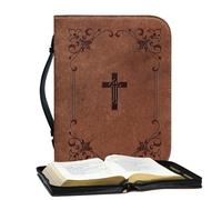 Bible - Retro PU Bible Covers, PU Bible Covers with Zipper and Handle | Leather Holy Bible Book Case, Water Resistant Zipper Bible Covers Bag for Men Women Kids Gifting (Large)