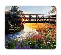 Bible Scripture Joshua 1:9 Sunshine Glow Through The Bridge And Wildflowers Mouse Mat Soft Mousepad Portable Mouse Pads For Home Office Pc 25X30Cm