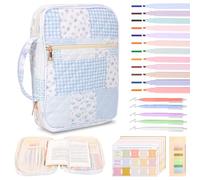 Bible Study Bags for Women, Bible Cover Case with Colored Pens, Bookmarks, and Sticky Notes, Soft Pure Cotton Multifunctional Floral Bibles Carrier for Friends Women Study(Blue)