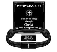 Bible Verse Adjustable Rope Cross Bracelet, Christian Bracelet Religious Catholic Gifts, Valentine Easter Baptism Birthday Gifts for Him Teens Husband Friends Thanksgiving Christmas Stocking Stuffers