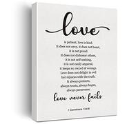 Bible Verse Art Wall Decor 1 Corinthians 13:4-8 Love Never Fails Scripture Canvas Painting Print for Home Living Room Decor Framed Artwork Christian Wedding Gifts(12x15 Inch)