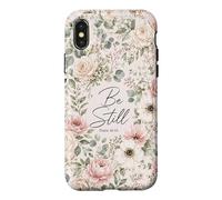 Bible Verse Be Still Psalm 46:10 Pink Floral Watercolor Case for iPhone X/XS
