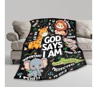 Bible Verse Blanket, Christian Gifts, God Says I am Blankets,Giraffe Lion Koala Elephant Print Animal Blankets, Cute Religious Baptism Gift for Son,Animals Lover Room Bed Decoration, 40"x50"