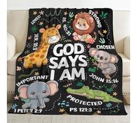 Bible Verse Blanket, Christian Gifts, God Says I am Blankets,Giraffe Lion Koala Elephant Print Animal Blankets, Cute Religious Baptism Gift for Son,Animals Lover Room Bed Decoration, 40"x50"