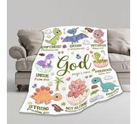 Bible Verse Blanket, Christian Gifts, God Says I am Print Dinosaur Blankets, Meaningful Thoughtful Religious Baptism Gift for Son,Dinosaur Lovers Room Bed Decoration, 40"x50"