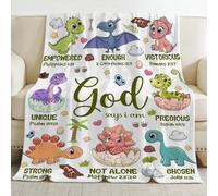 Bible Verse Blanket, Christian Gifts, God Says I am Print Dinosaur Blankets, Meaningful Thoughtful Religious Baptism Gift for Son,Dinosaur Lovers Room Bed Decoration, 40"x50"