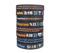Bible Verse Bracelets Bulk Christian Scripture Jesus Silicone Bracelet Faith Inspirational Rubber Wristbands Philippians 4 13/ John 3 16 / Romans 8 28 / Matthew 5 16 Bracelets Religious Gift, M