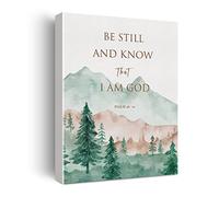Bible Verse Canvas Print Decor Be Still and Know Psalm 46:10 Wall Painting Posters Watercolors Artwork 12”X15”Home Office Decoration (Framed)