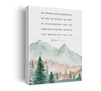 Bible Verse Canvas Print Decor Be Strong and Courageous Wall Painting Watercolor Home Office Posters Artwork Decoration 12”X15” (Framed)
