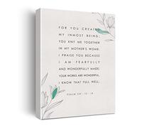 Bible Verse Canvas Print Decor for You Created My Inmost Being Psalm 139:13-14 Wall Painting Posters Artwork 12”X15”Watercolor Home Office Living Room Decoration (Framed)