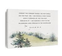 Bible Verse Canvas Print Decor Forget the Former Things Isaiah 43:18-19 Wall Painting Posters Artwork 12”X15” Watercolors Home Office Decoration (Framed)