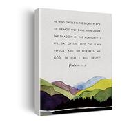 Bible Verse Canvas Print Decor He Who Dwells Psalm 91:1-2 Wall Painting Posters Artwork 12”X15”Rustic Home Office Decoration (Framed)