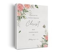 Bible Verse Canvas Print Decor I Can Do All Things Through Christ Who Strengthens Me Philippians 4:13 Wall Painting Posters Artwork 12”X15”Watercolor Home Office Decoration (Framed)