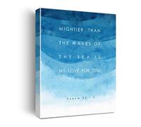 Bible Verse Canvas Print Decor Mightier Than the Waves Psalm 93:4 Wall Painting Posters Blue Artwork 12”X15”Home Office Decoration (Framed)