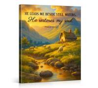 Bible Verse Canvas Wall Art Print - Christian Psalm 23:2-3 Scripture Poster Picture Catholic Gifts - Modern Religious Artwork Framed for Home Office Bedroom Wall Decor Canvas Framed 8x10 Inches