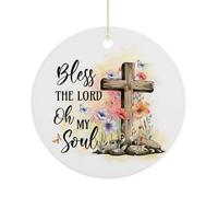 Bible Verse Christmas Tree Ornaments, Bless The Lord Oh My Soul Ceramic Memorial Souvenir, Funny Circle Hanging Ornament for Home Decor, Stocking Stuffer Gifts For Family Friend, 7.5CM