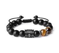Bible Verse Cross Bracelets for Men Handmade 10mm Natural Black Onyx, Lava Rock Stone, Tiger Eyes and Black Matte Agate Bead Braided Rope Meaningful Gifts Bracelet for Men Father Boyfriends Husband, L