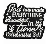 Bible Verse Embroidered Iron-On Patch | God Has Made Everything Beautiful in Its Time Ecclesiastes 3:11, Inspirational Christian Gift with Leaf Motif for Jackets, Hats, Bags