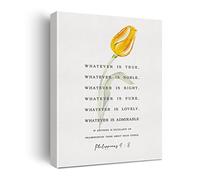 Bible Verse Floral Canvas Print Decor Whatever is True Whatever is Noble Philippians 4 : 8 Wall Painting Posters Artwork 12”X15”Modern Home Office Decoration (Framed)