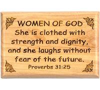Bible Verse Fridge Magnets, Women of God - Proverbs 31:25, 1.6" x 2.5" Olive Wood Religious Motivational Faith Magnets from Bethlehem, Home, Kitchen, & Office, Inspirational Scripture Décor