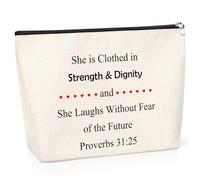 Bible Verse Gift for Women Makeup Bag Inspirational Gift for Women Friend Daughter Christian Religious Gifts Proverbs 31:25 Cosmetic Bag Scripture Quotes Birthday Present for Girls Friends Colleague