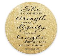 Bible Verse Gold Sparkles Glitter Pattern Round Mouse Pad,Proverbs 31:25 Mouse Pad - She Is Clothed In Strength And Dignity And She Laughs Without Fear Of The Future 7.8 X 7.8X0.12 Inches