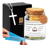 Bible Verse Jar: Gifts for Dad,Fathers Day 90Pcs Waterproof Inspirational Bible Card,1Pcs Silver Cross Necklace,Christian Gifts for Women,Comfort Prayer,Ideal for Spiritual Support for Home,Birthday