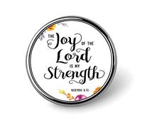 Bible Verse Joy of The Lord is My Strength Flowers on White Round Badge Smooth Surface Lapel Tie Pin, Lightweight Badge for Women Men Office Worker Nurse Teacher Student Shirts Backpack