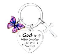 Bible Verse Keyring Religious Gifts for Women Baptism Gifts for Women Girl Jesus Keyrings Confirmation Gift for Teen Girls Inspirational Christian Keyring God is Within Her She Will Not Fall Key Ring