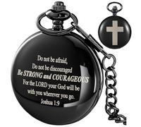Bible Verse Pocket Watch Vintage Mechanical Cross Pocket Watches with Chain | Mechanical Bible Verse Pocket Watches with Chain Engraved Joshua 1:9 for Christmas Graduation Birthday Father's Day