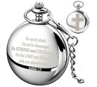 Bible Verse Pocket Watch Vintage Mechanical Cross Pocket Watches with Chain | Mechanical Bible Verse Pocket Watches with Chain Engraved Joshua 1:9 for Christmas Graduation Birthday Father's Day