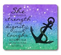 Bible Verse Proverbs 31:25 Mouse Pad She is Clothed in Strength and Dignity and she Laughs Without Fear of The Future.