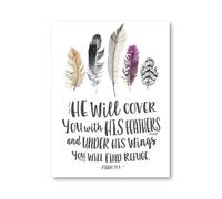 Bible Verse Psalm 91:4 Quotes Poster Art Print Birds Feathers Scripture Christian Wall Art Canvas Painting Pictures Home Decor 21X30Cm Unframed