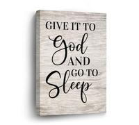 Bible Verse Quotes Canvas Wall Art 12x16in,Give It to God And Go to Sleep Canvas Print Wall Artwork Ready to Hang Rustic Wall Plaque Poster for Home Office Living Room Bedroom Bathroom Decoration