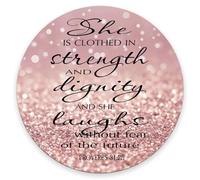 Bible Verse Rose Gold Sparkles Glitter Pattern Round Mouse Pad,Proverbs 31:25 Mouse Pad - She is Clothed in Strength and Dignity and She Laughs Without Fear of The Future