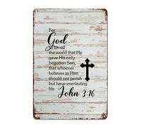 Bible Verse Rustic Metal Sign Wall Art Decor For God So Loved The World Tin Sign Inspirational Distressed Stylish Tin Signs for Home Cabin Front Door Outdoor Decor 8"x12"