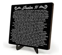 Bible Verse Sign, Christian Sign, Table Art Signs, Wooden Sign Desk Decor, Positive Home Décor, Motivational Scripture Gift, Wood Sign Plaque Gift for Women&Men,5.9x5.9inch(Psalm 91)
