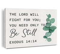 Bible Verse the Lord Will Fight for You Exodus 14:14 Canvas Wall Art Office Home Decor Scripture Poster Picture Artwork 11.5"x15", Gift for Christian(Wooden Framed)