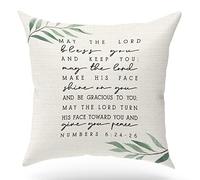 Bible Verse Throw Pillow Cover, Blessing Gift, Scripture Art, Scripture Sayings, Bible Quote, Numbers 6:24-26, Church Gifts, Sofa Bed Living Room Porch Decoration, 18x18 Inch(GMS782)