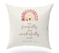 Bible Verse Throw Pillow Cover Cushion case, Christian Religious Decor Gift, Scripture Sayings, I am Fearfully and Wonderfully Made, Sofa Bed Living Room Porch Decoration, 18x18 Inch(GMS163)