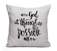 Bible Verse Throw Pillow Cover,Religious Christian Hope with God All Things are Possible Quote Decorative Pillowcase Cotton Linen Square Throw Pillow Case Home Couch Decor Cushion Cover 16x16 inch