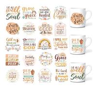 Bible Verse UV DTF Cup Wraps Stickers, 20 Sheets Religious Waterproof Transfers for Glass Mug, Boho Floral Rainbow Sun Designs, Christian Gifts for Friends, Self