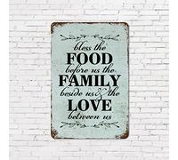 Bible Verse Vintage Tin Sign Life Positive Quote Bless The Food Before Us The Family Beside Us and The Love Between Us Aluminum Metal Sign for Home Cottage Cafe Store Decor Wall 8x12in