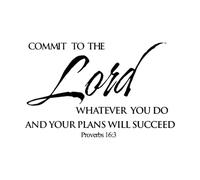 Bible Verse Vinyl Wall Sticker Home Decor Proverbs 16：3’ Quote Wall Vinyl Decal Commit to The Lord Bible Text Vinyl Sticker-L-54x84cm