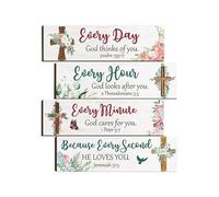 Bible Verse Wall Art - Christian Gifts for Women Men, 4PCS Christian Wall Art Vintage Wooden Plaque, Inspirational Room Decor, God Religious Baptism New Home Gifts, Wall Decor for Home Kitchen Office