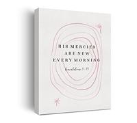 Bible Verse Watercolor Canvas Print Decor His Mercies are New Lamentations 3 : 23 Wall Painting Posters Artwork 12”X15”Modern Home Decoration (Framed)