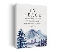 Bible Verse Watercolor Canvas Print Decor in Peace I will Lie Down Psalm 4 : 8 Wall Painting Posters Artwork 12”X15”Modern Home Office Decoration (Framed)