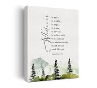 Bible Verse Watercolor Canvas Print Decor Whatever is True Philippians 4 : 8 Wall Painting Posters Artwork 12”X15” Modern Home Office Decoration (Framed)…